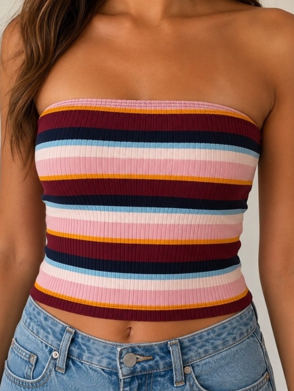 Hollister Multicolor Ribbed Striped Tube Top S